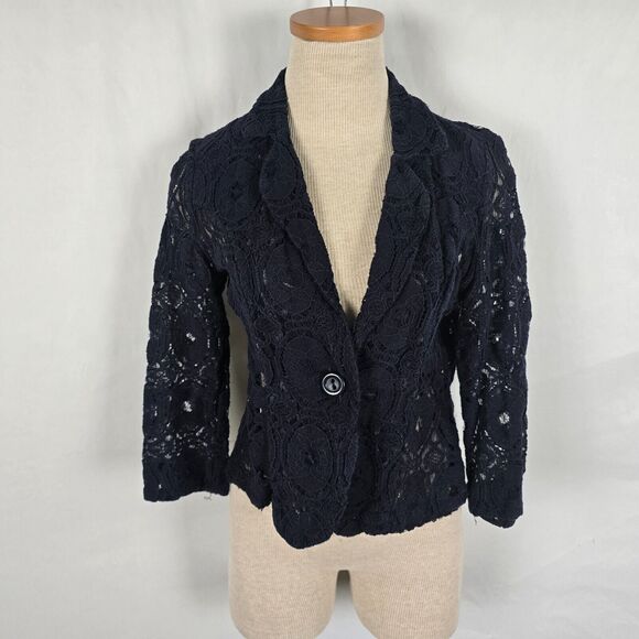 Monteau Cardigan Women's Small Dark Blue Knit Lace Single Button Long Sleeve - Picture 1 of 13